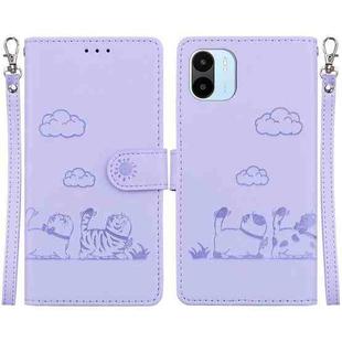 For Redmi A1 / A2 Cute Cats RFID Leather Phone Case(Purple)