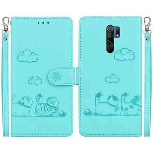 For Redmi 9 / 9 Prime Cute Cats RFID Leather Phone Case(Green)