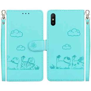 For Redmi 9A / 9i Sport Cute Cats RFID Leather Phone Case(Green)