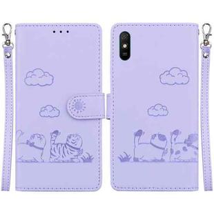 For Redmi 9A / 9i Sport Cute Cats RFID Leather Phone Case(Purple)