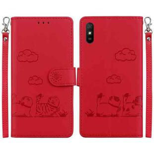 For Redmi 9A / 9i Sport Cute Cats RFID Leather Phone Case(Red)