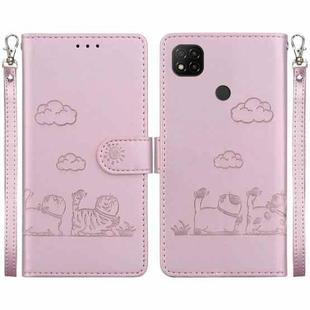 For Redmi 9C / 9 Activ Cute Cats RFID Leather Phone Case(Rose Gold)