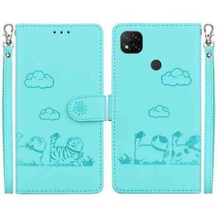 For Redmi 9C / 9 Activ Cute Cats RFID Leather Phone Case(Green)