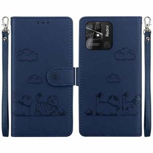 For Redmi 10C Cute Cats RFID Leather Phone Case(Blue)