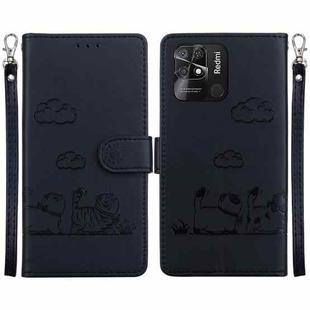 For Redmi 10C Cute Cats RFID Leather Phone Case(Black)