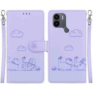 For Redmi A1+ 4G Global Cute Cats RFID Leather Phone Case(Purple)