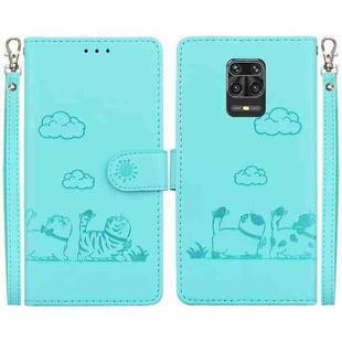 For Redmi Note 9 Pro Cute Cats RFID Leather Phone Case(Green)