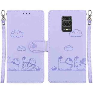 For Redmi Note 9 Pro Cute Cats RFID Leather Phone Case(Purple)