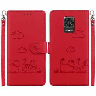 For Redmi Note 9 Pro Cute Cats RFID Leather Phone Case(Red)