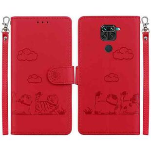 For Redmi Note 9 / 10X 4G Cute Cats RFID Leather Phone Case(Red)