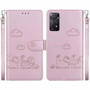 For Redmi Note 12 Pro 4G Cute Cats RFID Leather Phone Case(Rose Gold)