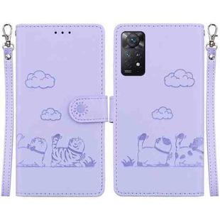 For Redmi Note 12 Pro 4G Cute Cats RFID Leather Phone Case(Purple)