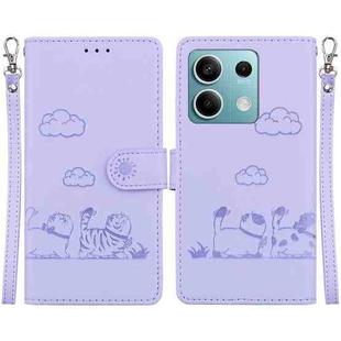 For Redmi Note 13 5G Cute Cats RFID Leather Phone Case(Purple)