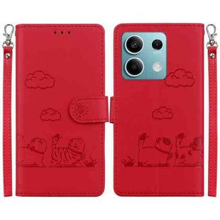 For Redmi Note 13 5G Cute Cats RFID Leather Phone Case(Red)