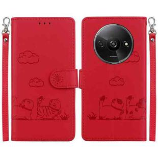 For Redmi A3 Cute Cats RFID Leather Phone Case(Red)