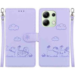 For Redmi Note 13 4G Global Cute Cats RFID Leather Phone Case(Purple)