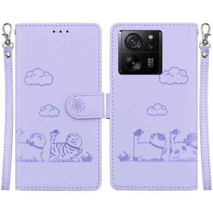 For Redmi K60 Ultra Cute Cats RFID Leather Phone Case(Purple)