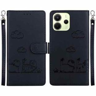 For Redmi Note 14 4G 163.25mm Cute Cats RFID Leather Phone Case(Black)
