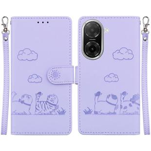 For Redmi A5 4G 173.3mm Cute Cats RFID Leather Phone Case(Purple)