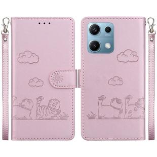 For Redmi Note 14S 4G Cute Cats RFID Leather Phone Case(Rose Gold)