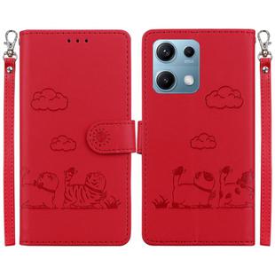 For Redmi Note 14S 4G Cute Cats RFID Leather Phone Case(Red)