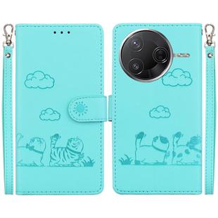 For Redmi K80 / K80 Pro / Xiaomi Poco F7 Pro Cute Cats RFID Leather Phone Case(Green)