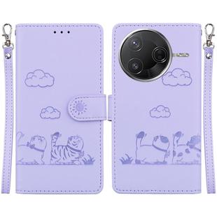 For Redmi K80 / K80 Pro / Xiaomi Poco F7 Pro Cute Cats RFID Leather Phone Case(Purple)