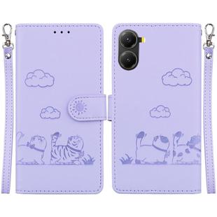 For Redmi Turbo 4 / Xiaomi Poco X7 Pro Cute Cats RFID Leather Phone Case(Purple)