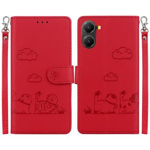 For Redmi Turbo 4 / Xiaomi Poco X7 Pro Cute Cats RFID Leather Phone Case(Red)