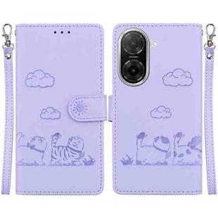 For Redmi A5 4G 171.7mm Cute Cats RFID Leather Phone Case(Purple)