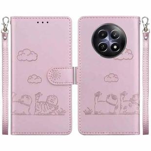 For Realme 12 5G Cute Cats RFID Leather Phone Case(Rose Gold)