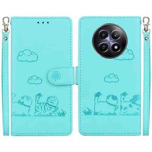 For Realme 12 5G Cute Cats RFID Leather Phone Case(Green)