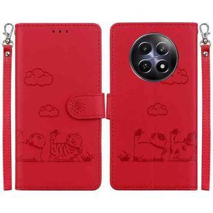 For Realme 12 5G Cute Cats RFID Leather Phone Case(Red)