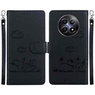 For Realme 12 5G Cute Cats RFID Leather Phone Case(Black)