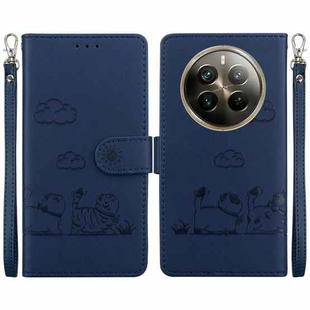 For Realme 12 Pro+ Global Cute Cats RFID Leather Phone Case(Blue)