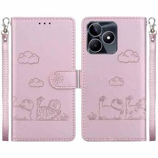 For Realme C53 Cute Cats RFID Leather Phone Case(Rose Gold)