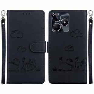 For Realme C53 Cute Cats RFID Leather Phone Case(Black)