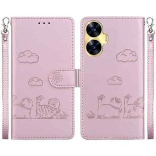 For Realme C55 Cute Cats RFID Leather Phone Case(Rose Gold)