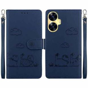 For Realme C55 Cute Cats RFID Leather Phone Case(Blue)