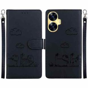 For Realme C55 Cute Cats RFID Leather Phone Case(Black)