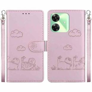 For Realme C61 Cute Cats RFID Leather Phone Case(Rose Gold)