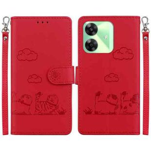 For Realme C61 Cute Cats RFID Leather Phone Case(Red)