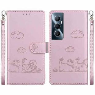 For Realme C65 4G Cute Cats RFID Leather Phone Case(Rose Gold)