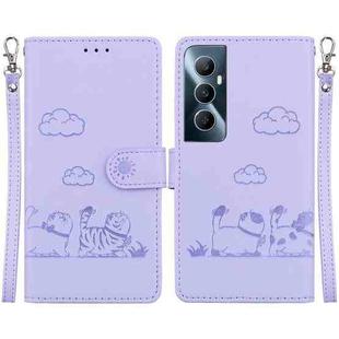 For Realme C65 4G Cute Cats RFID Leather Phone Case(Purple)