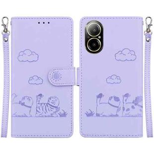 For Realme C67 4G Global Cute Cats RFID Leather Phone Case(Purple)