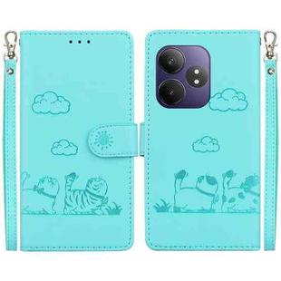 For Realme GT 6 Cute Cats RFID Leather Phone Case(Green)