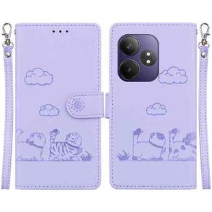 For Realme GT 6 Cute Cats RFID Leather Phone Case(Purple)