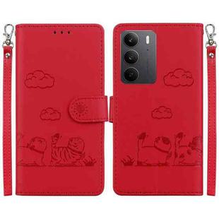 For Realme C75 Cute Cats RFID Leather Phone Case(Red)