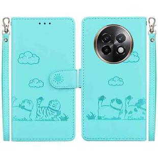 For Realme 13+ Global Cute Cats RFID Leather Phone Case(Green)