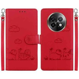 For Realme 13+ Global Cute Cats RFID Leather Phone Case(Red)